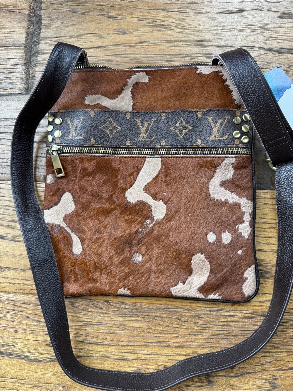 Keep It Gypsy Upcycled Boho LV Calf Hair Leather Crossbody Brown NWOT